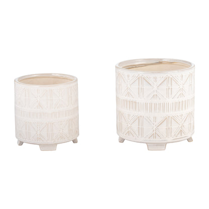 S/2 Ceramic 6/8" Abstract Footed Planter, Beige