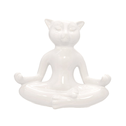 Ceramic 7" Yoga Cat, White