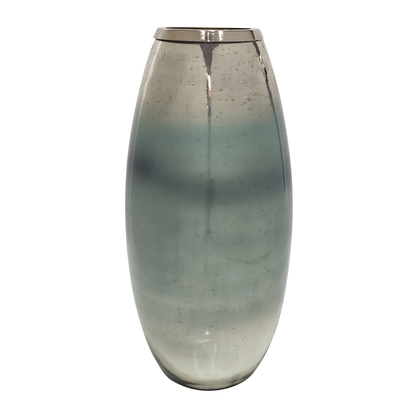 Glass, 17" Vase W/ Metal Belt, Skyblue
