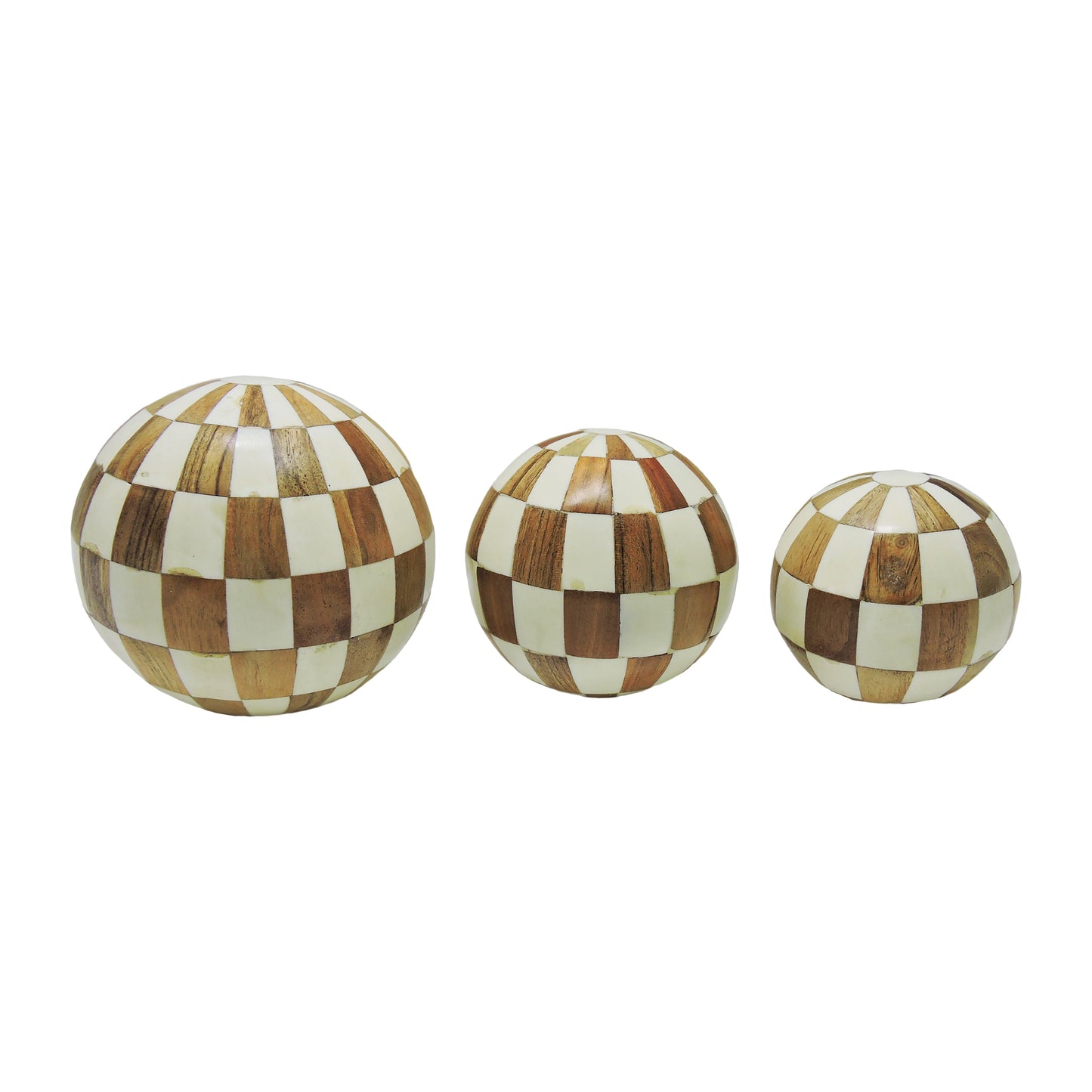 Resin, S/3 4/5/6" Checkered Orbs, Ivory/natural
