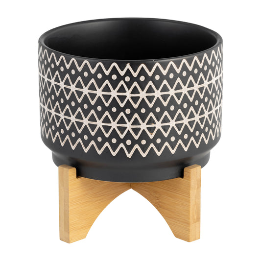 7" Abstract  Planter On Stand, Black