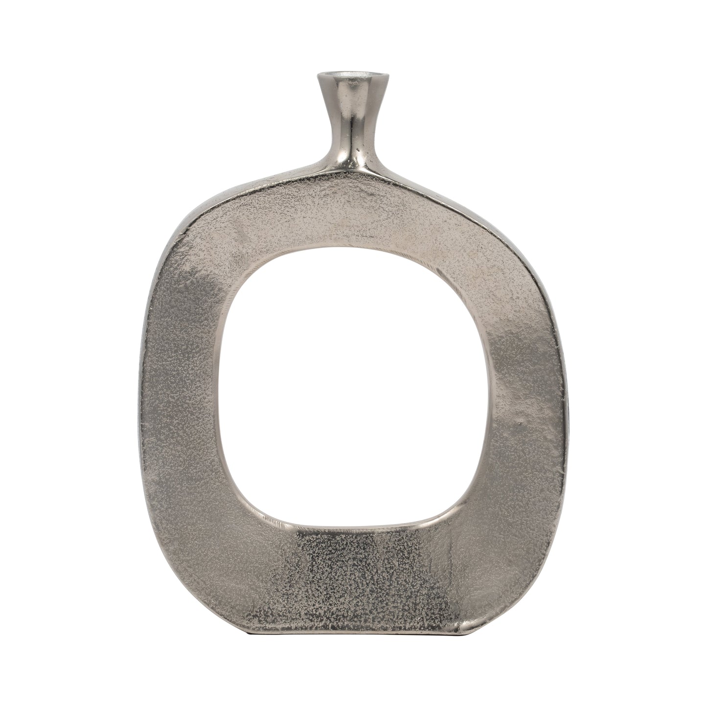 Metal, 16" Short Open Cut Out Vase, Silver