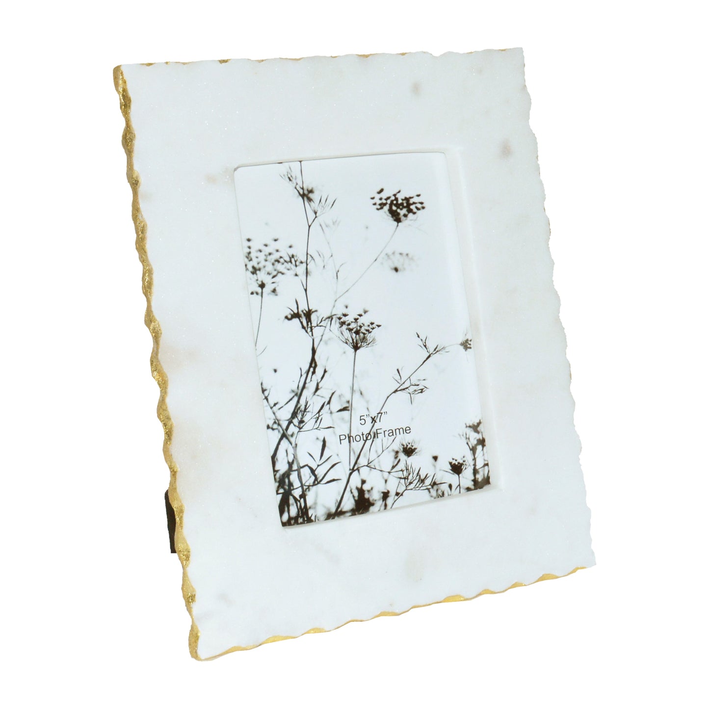 Marble, 5x7 Jagged Photo Frame W/ Gold Trim, Whit