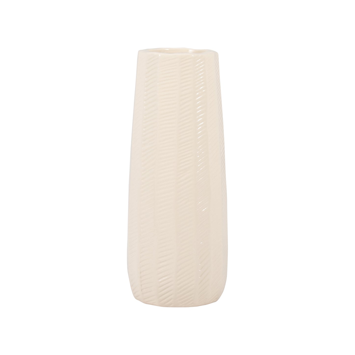 Cer, 12" Etched Lines Cylinder Vase, Cotton