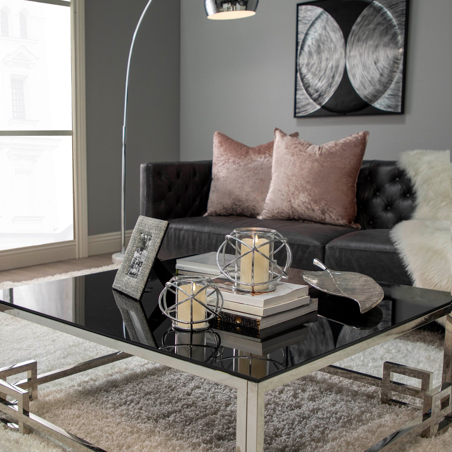 S/2 6" Orb Candle Holder , Silver