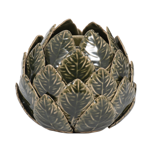 Cer, 5" Lotus Ball Votive Holder, Olive