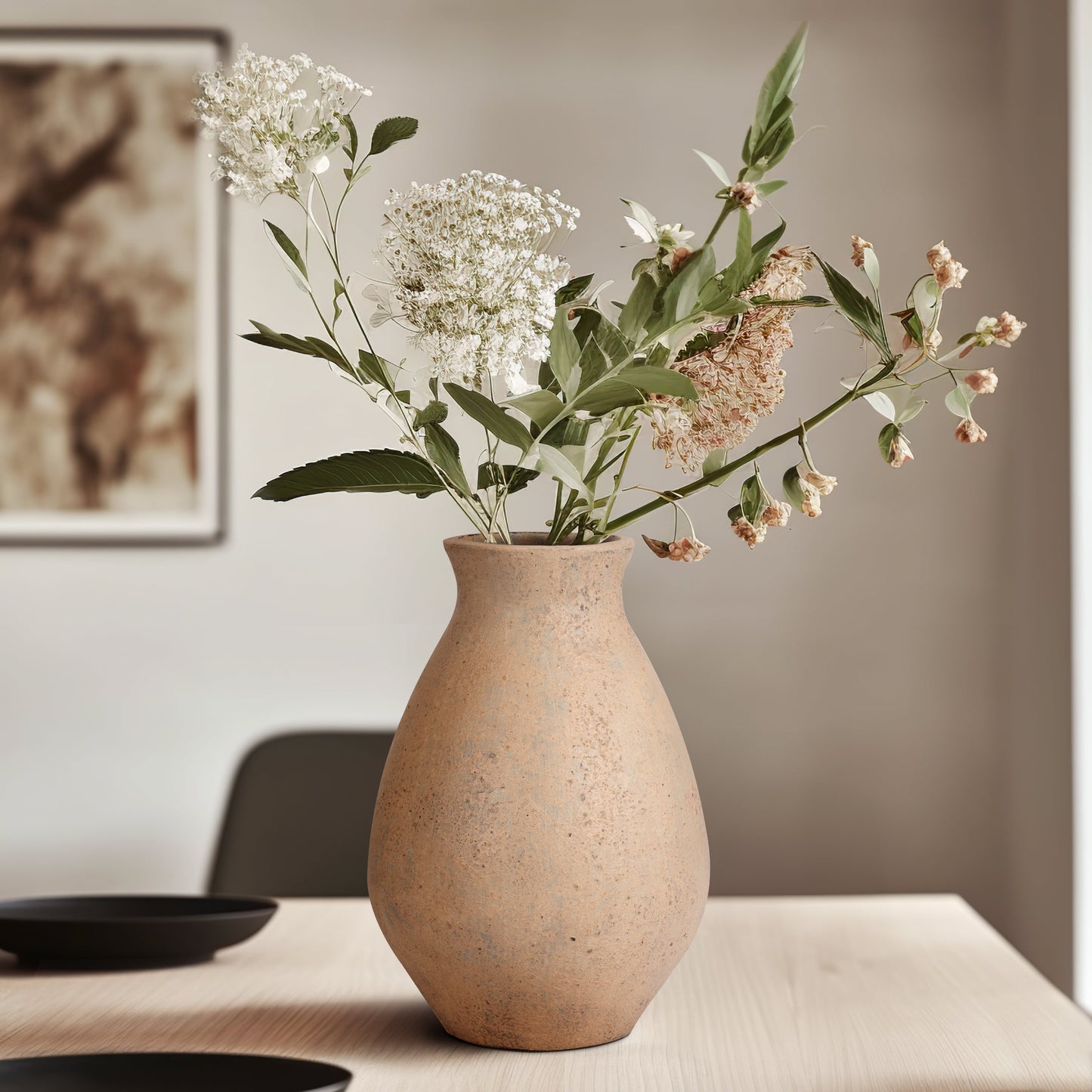 Terracotta, 16" Organic Vase, Ivory