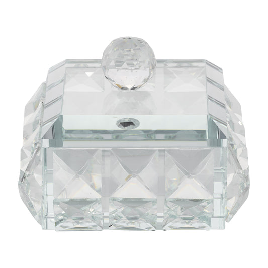 Glass, 4"d Diamond Trinket Box, Clear