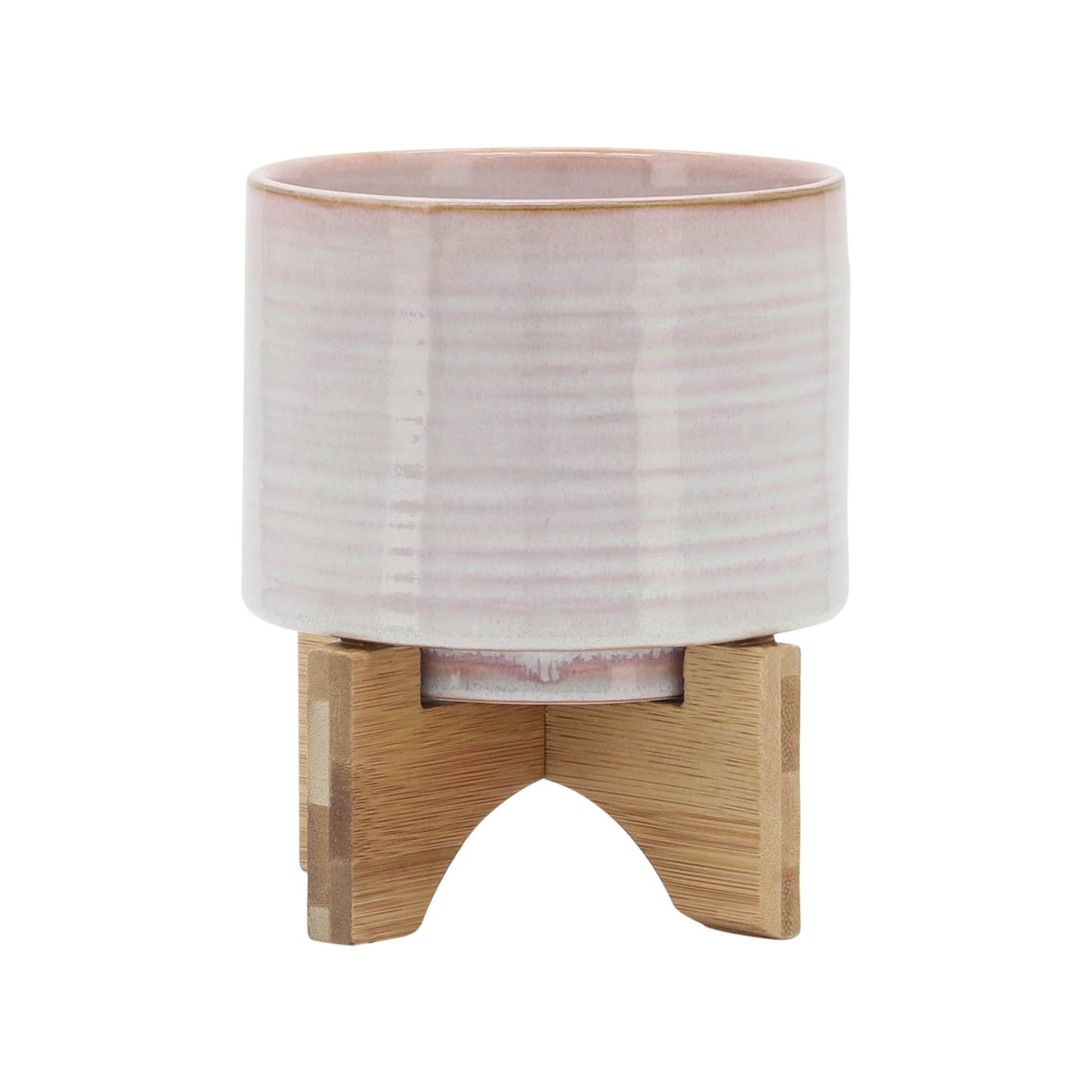 Ceramic 6" Planter On Stand, Cream Stripe
