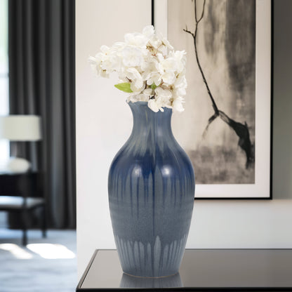 Cer, 16" Reactive Drip Vase, Blue