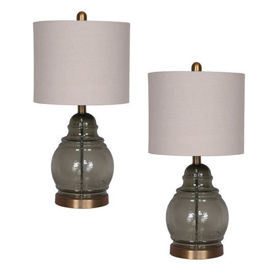 S/2, Glass 24" Clear Jar Table Lamps, Gold
