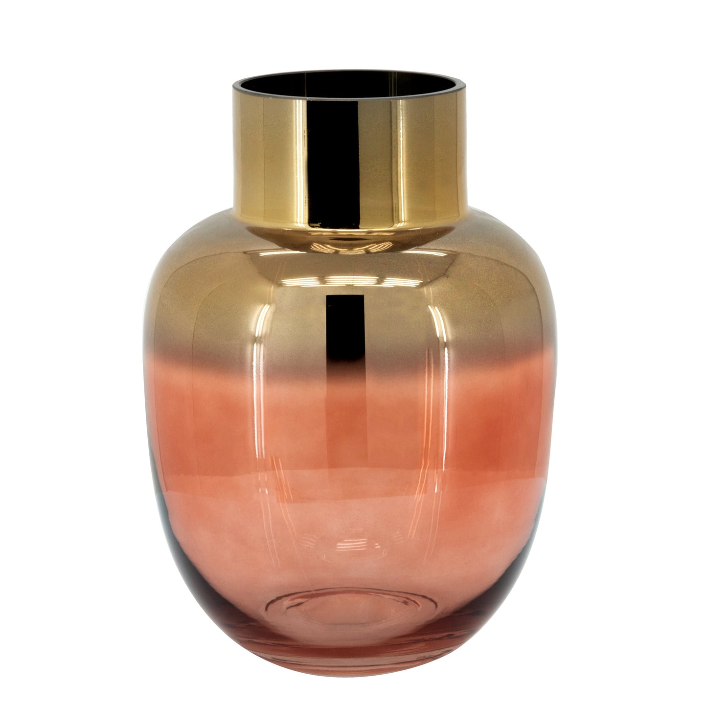Glass 10"h Metallic Vase, Pink/gold