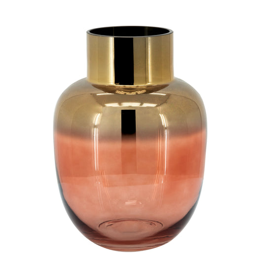 Glass 10"h Metallic Vase, Pink/gold