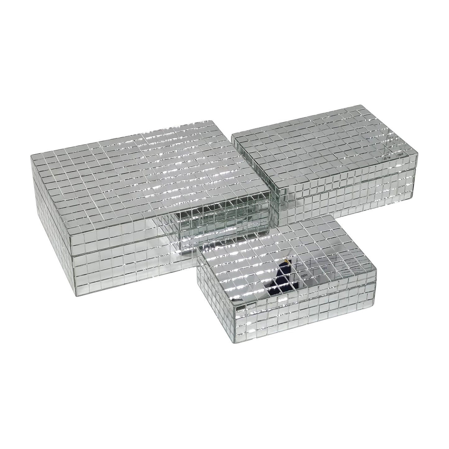 S/3 6/7/9" Mosaic Boxes, Silver