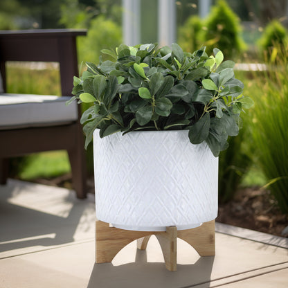 10" Diamond Planter W/ Stand, White