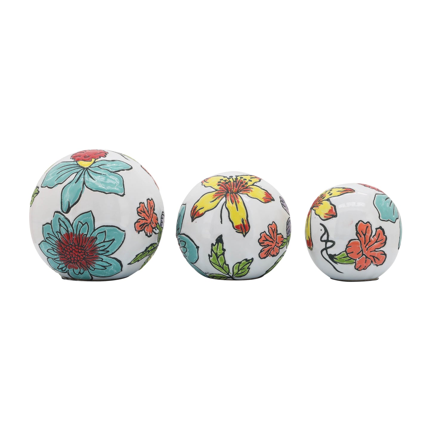 Cer, S/3 4/5/6" Floral Orb, Multi