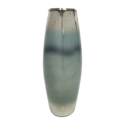 Glass, 24" Vase W/ Metal Belt, Skyblue