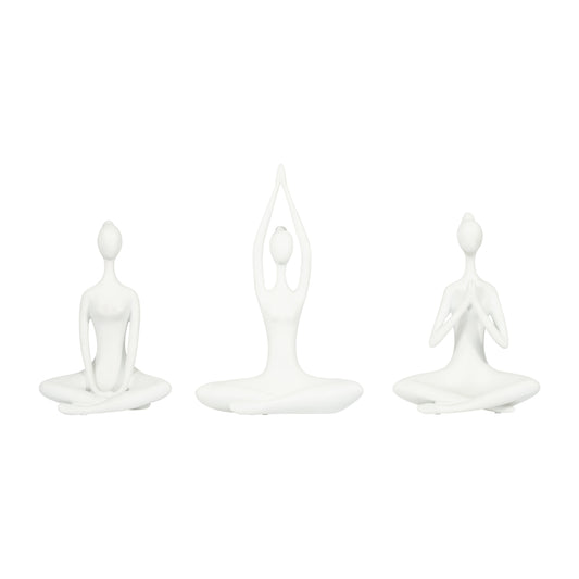 Resin, S/3 10"h Yoga Ladies, Wht