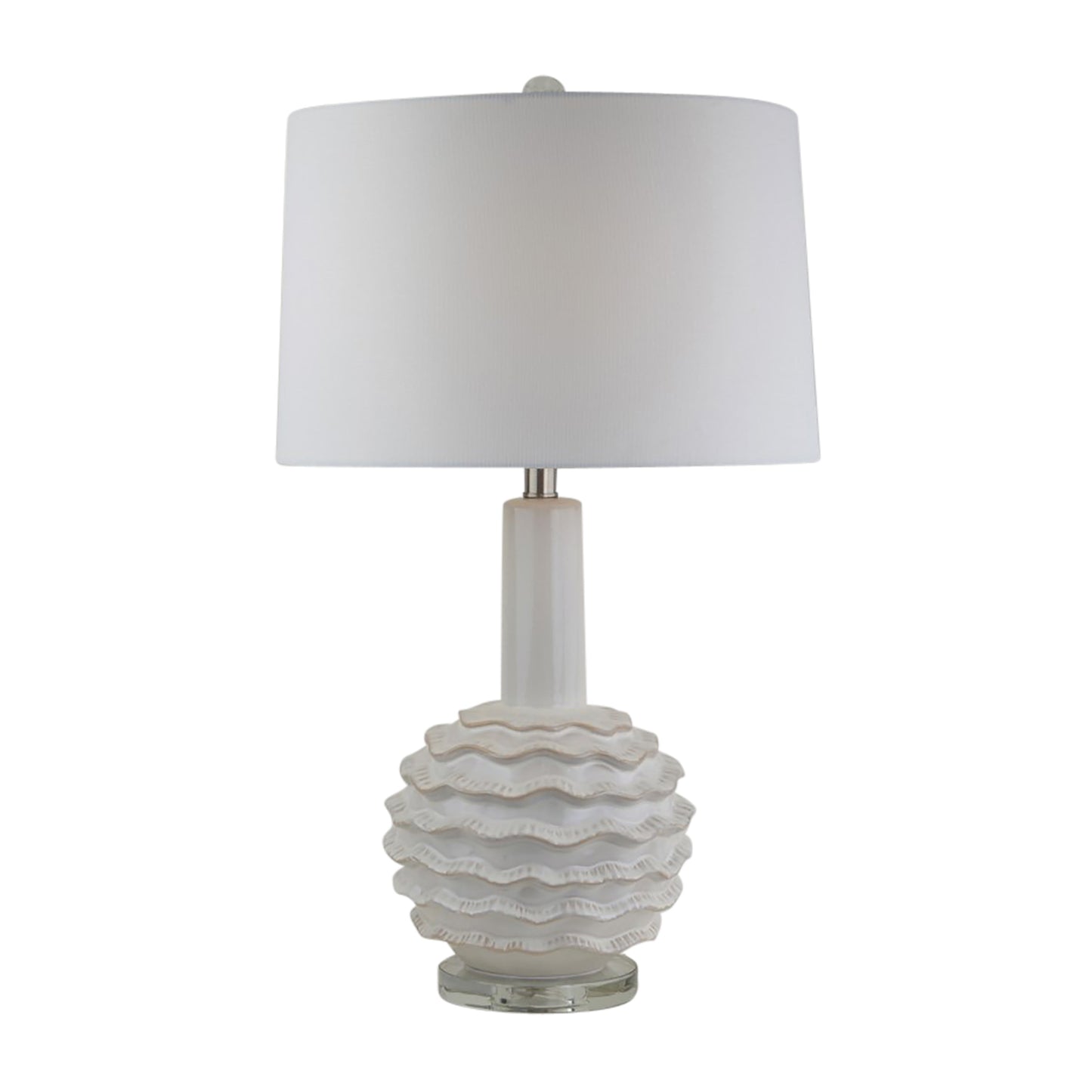 27" Ruffles Table Lamp Crystal Base, White