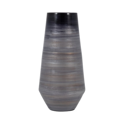 Glass, 15" Enameled Vase, Gray/black