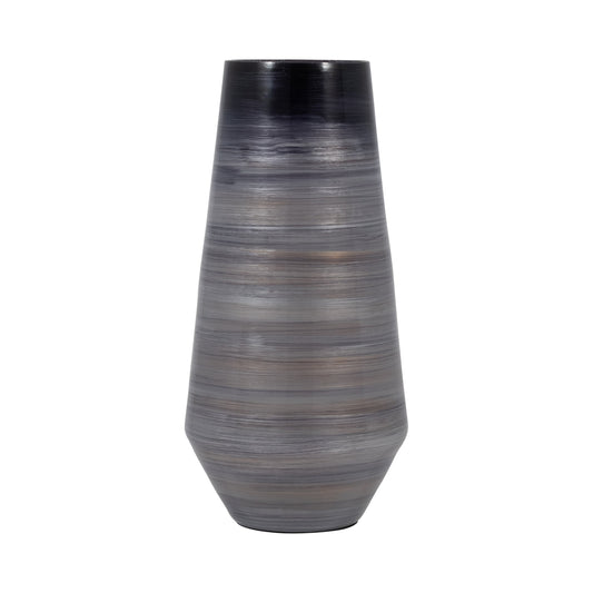 Glass, 15" Enameled Vase, Gray/black