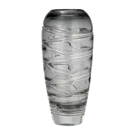 Glass, 13"h Veined Vase, Smoke