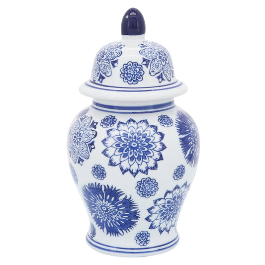 Cer, 10"h Asstd Flowers Temple Jar, Blue