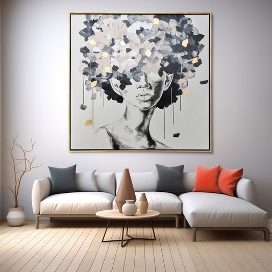 71x71, Hand Pntd Idyll Woman Gld Leaf Canvas,multi