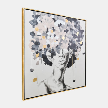 71x71, Hand Pntd Idyll Woman Gld Leaf Canvas,multi