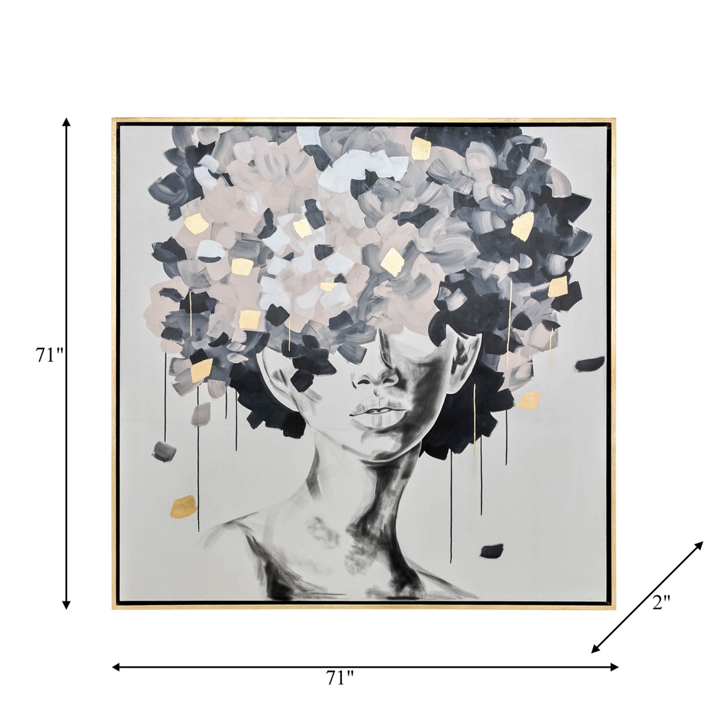 71x71, Hand Pntd Idyll Woman Gld Leaf Canvas,multi
