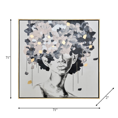 71x71, Hand Pntd Idyll Woman Gld Leaf Canvas,multi