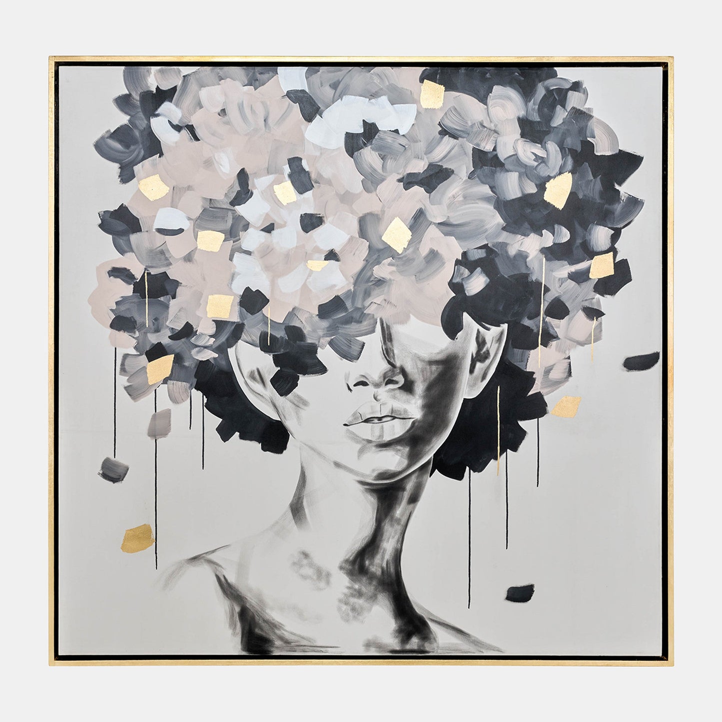 71x71, Hand Pntd Idyll Woman Gld Leaf Canvas,multi