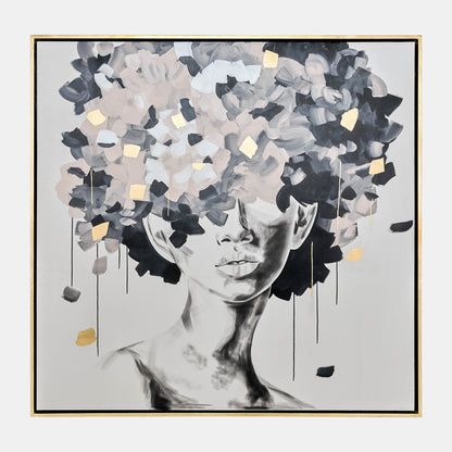 71x71, Hand Pntd Idyll Woman Gld Leaf Canvas,multi