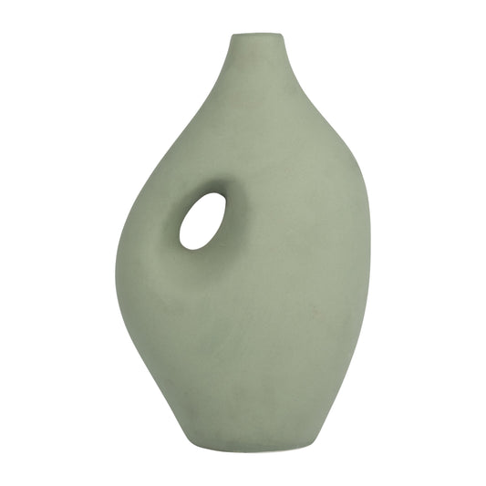 Cer, 12" Nomadic Handle Vase, Dark Sage