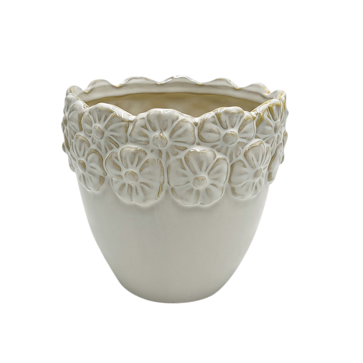 6" Floral Crown Planter, Ivory