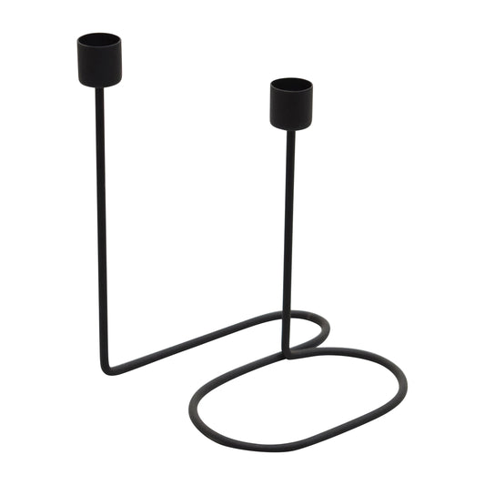 Metal, 8" Double Swirl 2-taper Candleholder, Black