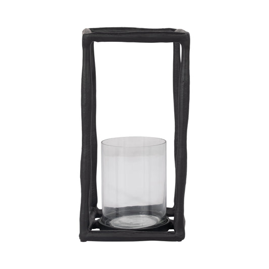 Metal, 12" Open Square Hurricane Holder, Black