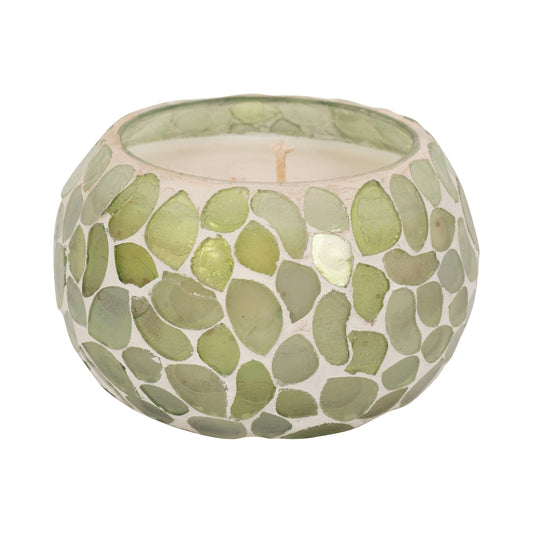 Glass, 4" 10 Oz Mosaic Scented Candle, Light Green