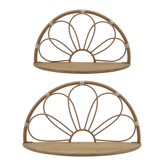 Metal, S/2 11/13" Arched Flower Wall Shelves,brown