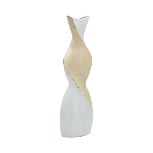 20" Twisted Vase, White/gold