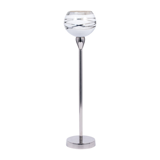 Glass, 19" Votive Holder W/ Stand, White/silver