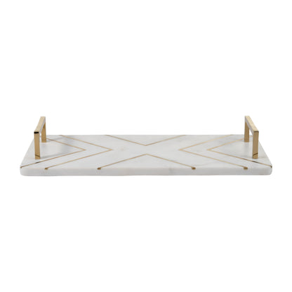 Marble, 2"h,tray W/handles,white/gold