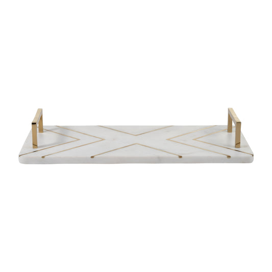 Marble, 2"h,tray W/handles,white/gold