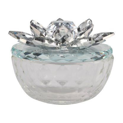 Glass Trinket Box Clear W/silver Lotus Top