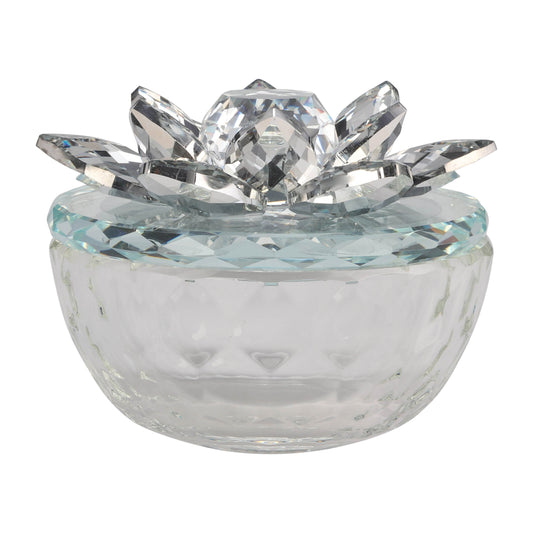 Glass Trinket Box Clear W/silver Lotus Top