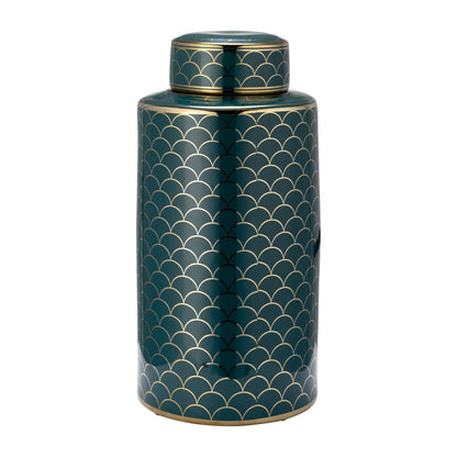 Cer, 16" Crackle Jar W/ Lid, Gold