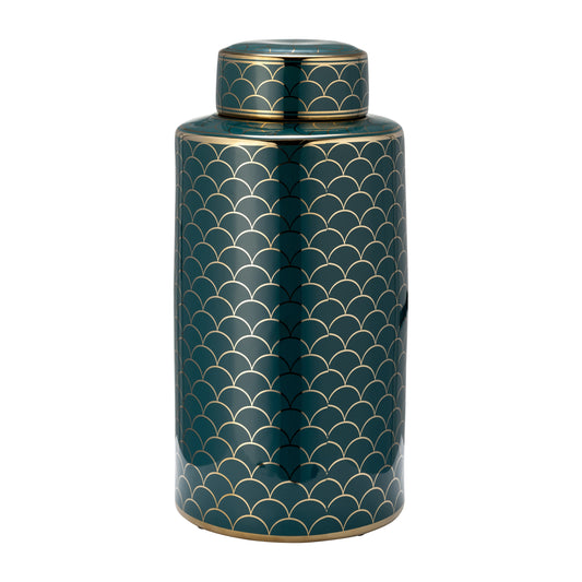 Cer, 16" Crackle Jar W/ Lid, Gold