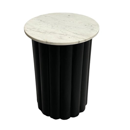 19" Large Ribbed Accent Table Marble Top, Blk/wht