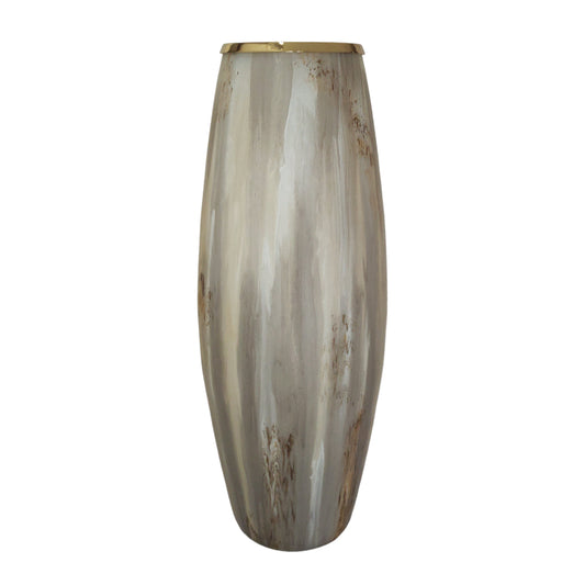 24" Curved Glass Vase Opal Finish, Ivory Multi