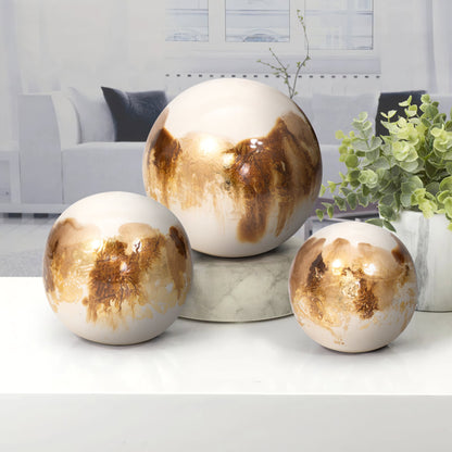 Metal, S/3 4/5/6" Galaxy Orbs, Pearl/gold